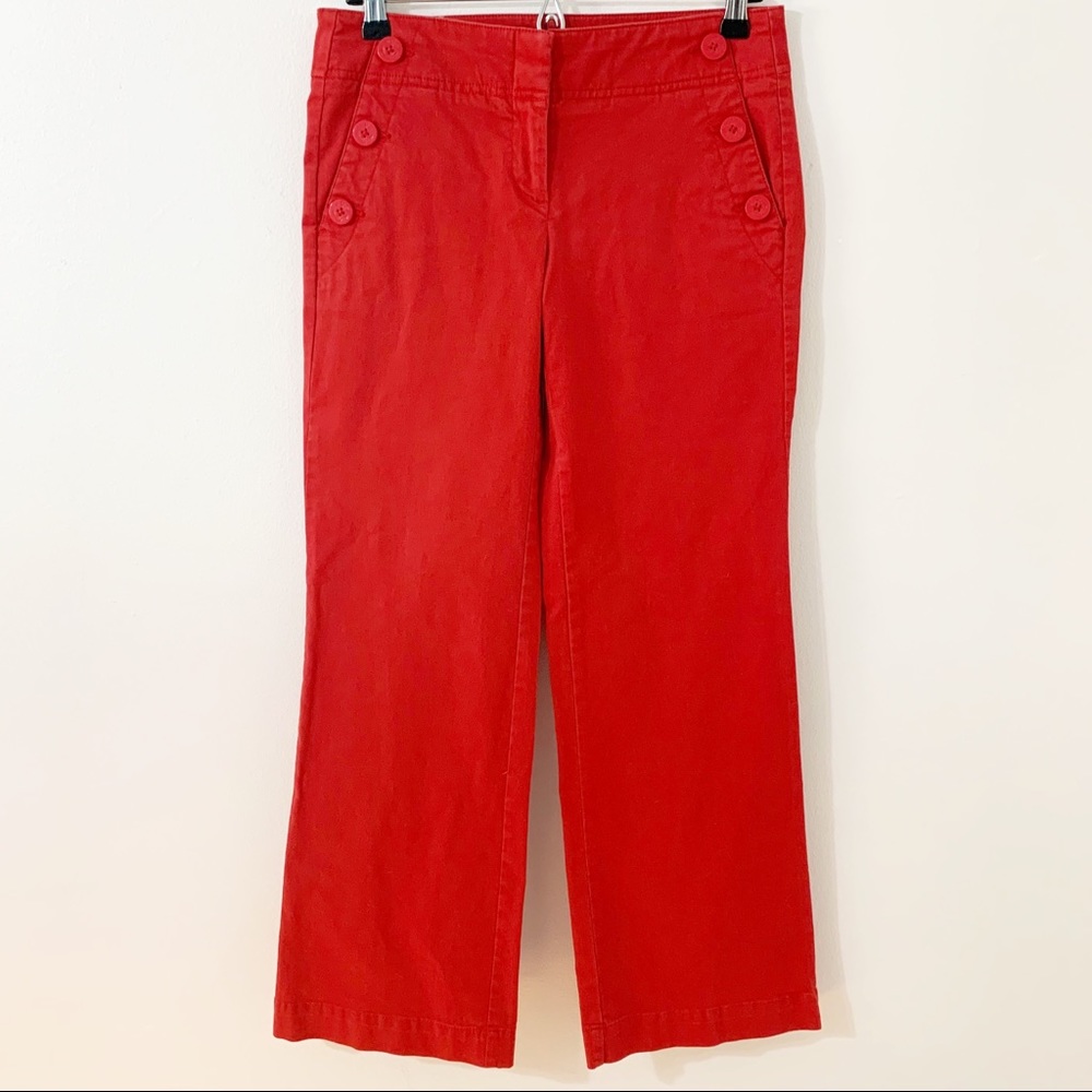 LOFT Ann Taylor Sailor Style Marisa Trouser Anchor Buttons ⚓️ Pockets Red 🟥